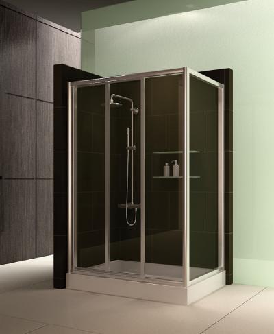 ฉากกั้นอาบน้ำ / ตู้อาบน้ำ / กระจกกั้นอาบน้ำ รุ่น Sarandon I Plus บานเลื่อน 3 ตอน หน้าตรงหรือเข้ามุม แบบมีเฟรม / กระจกนิรภัยเทมเปอร์มาตรฐานมอก. ความหนา 4 มม. / สามารถสั่งตัดตามหน้างาน